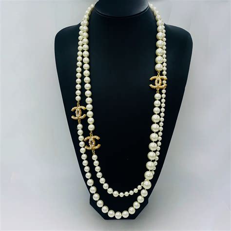 chanel black and white pearl necklace replica|chanel inspired long pearl necklace.